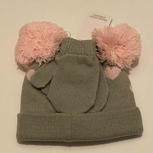 Capelli of New York Pom-Pom Heart Print Hat & Mittens Size 0-6M New With Tag - Picture 4 of 9